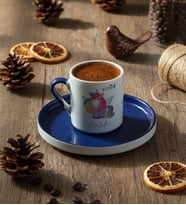 Kişiye Özel Be Cutie Unicorn  Türk Kahvesi Fincanı Doğum Günü Hediyesi (Lacivert)