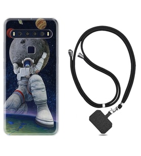 TCL 10L 10 Plus 10SE 20E 20SE 30 L7 Kılıf Boyun Askılı Silikon Astronot ve Dünya 1759