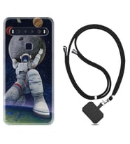 TCL 10L 10 Plus 10SE 20E 20SE 30 L7 Kılıf Boyun Askılı Silikon Astronot ve Dünya 1759