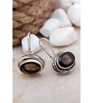Topaz Taşlı Tel Sarma Elişi Gümüş Küpe 5608 (Gümüş - Altın)