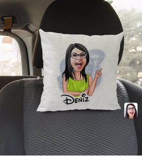 BK Gift Kişiye Özel İsimli Kadın Karikatürlü Kare Araç Koltuk Yastığı-19