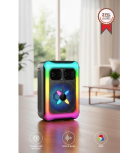 Mikrofonlu RGB Işıklı Bluetooth Hoparlör USB TF FM 12W Taşınabilir KTS-2452 Siyah