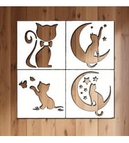 4 Adet Sevimli Kedi Şablonu, Yeniden Kullanılabilir, Duvar Boyama, Kumaş Boyama, Cam Sanatı
