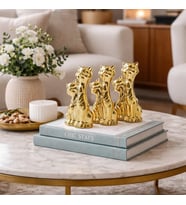 Çift Kedi Tasarımlı Biblo - Seramik - Büyük Boy - Parlak Altın