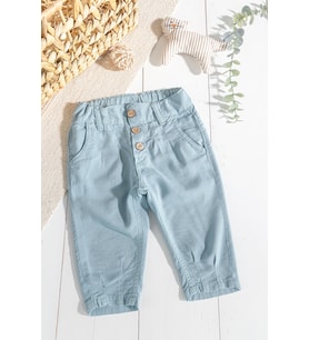 Düğmeli Beli Lastikli Erkek Bebek Keten Pantolon (Turkuaz)