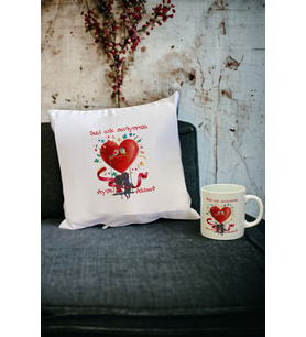 Sevgiliye Hediye Kupa Bardak ve Yastık Set 026 (Beyaz)