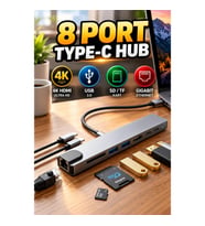 8 Port Type-C Hub – 4K HDMI, USB, SD Kart ve Ethernet Bağlantılı Çoklayıcı