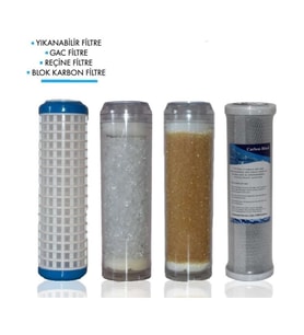Daire Bina Sayaç Girişi 10" Inch 4 Aşama ( Yıkanabilir , Silifoz , Reçine , Blok ) Yedek Filtre Set