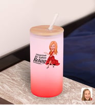 BK Gift Karikatürlü Kırmızı Renk Pipetli Buzlu Cam Bardak 600ml - 3, Arkadaşa Hediye, Doğum Günü Hediyesi