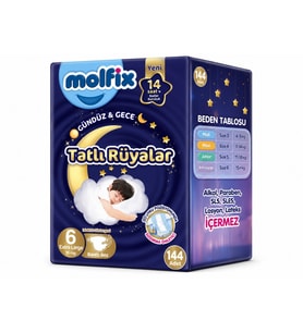 Molfix Tatlı Rüyalar Bebek Bezi 6 Beden15+ KG Extra Large 144 Adet Aylık Fırsat Pk