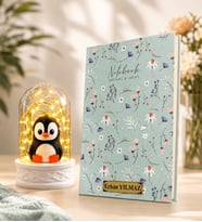 Kişiye Özel Defter ve LED Işıklı Penguenli Fanus Sevgiliye Kadına Arkadaşa Hediye Seti