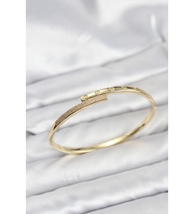 Pirinç Gold Renk Zirkon Taşlı Kadın Kelepçe Bileklik