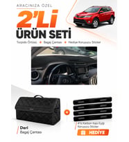 TOYOTA RAV4 (2013-2018) Uyumlu Torpido Örtüsü + Deri Bagaj Çantası + Sticker Seti - Siyah