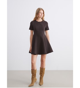LCW Vision Kahverengi Bisiklet Yaka Peplum Mini Elbise