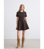 LCW Vision Kahverengi Bisiklet Yaka Peplum Mini Elbise