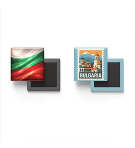 Buzdolap Magnetleri - Bulgaristan Bayrağı ve Sofya Posta Pulu Tema - 2'li Set Magneti