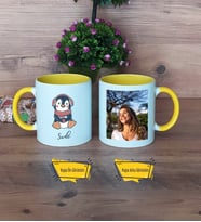 Tatlı Penguen Kupa Bardak Sarı Fotoğraflı Tıp Bayramı Hediyesi Hemşireler Günü Hediyesi