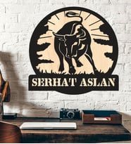 Kişiye Özel Kızgın Boğa Burç Temalı Ahşap Duvar Tablo