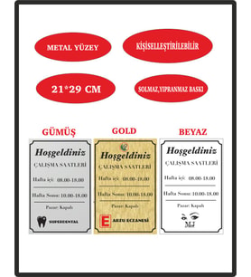 ÇALIŞMA SAATLERİ UYARI LEVHASI METAL PREMIUM (Beyaz)