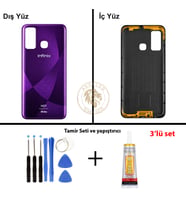 Infinix Hot 9 Mor Uyumlu Arka Kapak + Yapıştırıcı ve Vida Seti Arka Cam Batarya Pil Kapağı