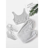 Merry See Kolsuz Askılı Peluş Polar Alt Üst Pijama Takımı (Gri)