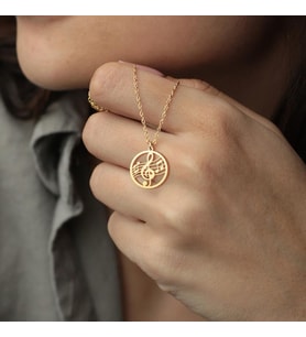 Kişiye Özel 925 Ayar Gümüş Zarif Tasarım Müzik Notaları Kolye (Gold)