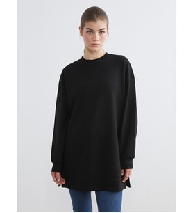 LCW Modest Siyah Bisiklet Yaka Kadın Sweatshirt Tunik