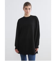 LCW Modest Siyah Bisiklet Yaka Kadın Sweatshirt Tunik