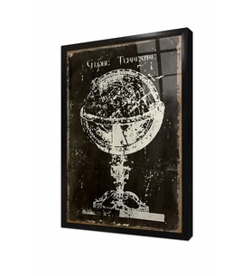 Tablosan Eskitme Dünya Küresi Çerçeveli Cam Tablo
