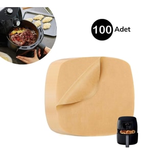 MCG  100 Adet Air Fryer Pişirme Kağıdı Tek Kullanımlık Yağ Su Geçirmez Yapışmaz Deliksiz Düz Kare Model