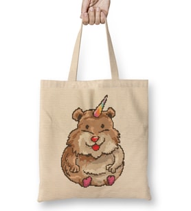 Hamster Unicorn Pixel Art Bez Çanta Uzun Saplı