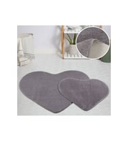 My Evilla Modern Dekoratif Halı Jel Kaymaz Taban Peluş Puffy Kalp Model Gri Paspas Takımı 70x100-70x60