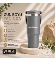 Kişiye Özel Termos Bardak 900 ml Paslanmaz Çelik -Çift Kullanımlı Kapak