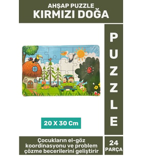 Premium Eğlenceli Eğitici Görsel Algı Problem Çözme Becerisi Çocuk Puzzle 24 Parça KIRMIZI DOĞA