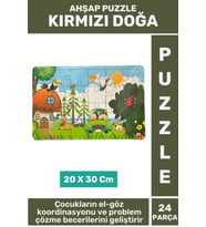 Premium Eğlenceli Eğitici Görsel Algı Problem Çözme Becerisi Çocuk Puzzle 24 Parça KIRMIZI DOĞA