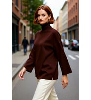 Kadın Oversize Balıkçı Yaka Düşük Kol Akrilik Triko Kazak Kış Sezonu İçin Uzun Basic Model