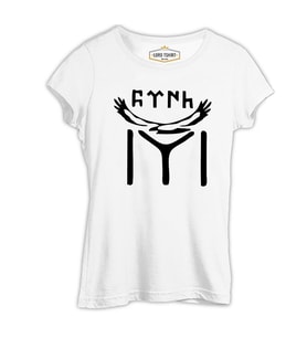 Türk Kayı Boyu Bayrak - Logo Beyaz Kadın Tshirt