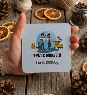 Kişiye Özel Temizlik Görevlisi Bardak Altlığı  Hediyesi (Beyaz)