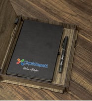 Firmalara Özel Logo Ve İsim Baskılı Ahşap Kutulu Defter Kalem Seti (Siyah)