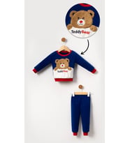 Teddy Bear Görselli Erkek Bebek & Çocuk Polar Kışlık Alt Üst Takım-Mavi