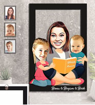 Kişiye Özel Anneler Günü Anne Erkek Kız Kardeş Karikatürlü 3D Ahşap Tablo 30x47 Model-1
