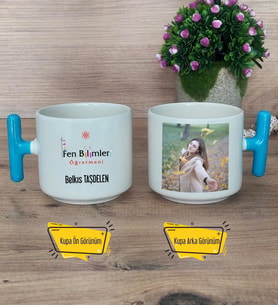 Fen Bilimleri Öğretmeni Kupa Bardak Fotoğraflı T Mavi Kulplu Öğretmenler Günü Hediyesi