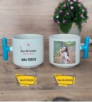 Fen Bilimleri Öğretmeni Kupa Bardak Fotoğraflı T Mavi Kulplu Öğretmenler Günü Hediyesi