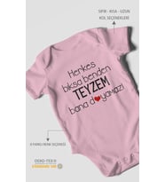 Herkes Bıksa Benden Teyzem Bana Doyamaz! Baskılı Bebek Zıbını – Çıtçıtlı Body  %100 Pamuk Kısa Kol (Koyu Pembe)
