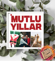 Kişiye Özel 2 Fotoğraflı ve Mesajlı Noel Baba Tasarım Beyaz Kare Fotoğraf Anı Çerçevesi