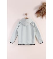 Monox Lastik Manşetli Fermuarlı Kapüşonlu Çocuk Unisex Polar Ceket (Su Yeşili)