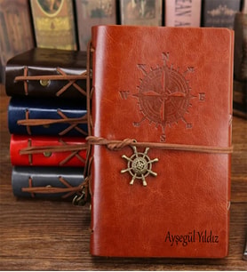Kişiye Özel Deri Defter, Pusula Tasarımlı Öğretmene Hediye Defter, İsimli Günlük Hatıra Defteri, İsme Özel Deri Defter