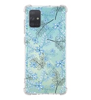 Samsung Galaxy A71 Uyumlu Köşe Korumalı Antişok Kapak Floral Mavi Tasarımlı Şeffaf  Kılıf