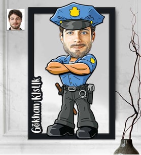Kişiye Özel 3D  Ahşap Polis Erkek 30x40 -1