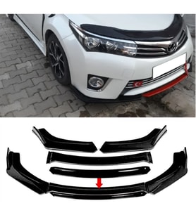 Toyota Corolla 2009-2014 Siyah Renkli Şeritli Dilli Ön Lip 4 Prç Parlak Siyah ABS